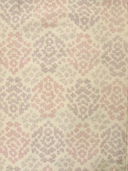 Photo3: M0712P Used Japanese women  Ivory HITOE unlined / Wool. Geometrical pattern,   (Grade D) (3)