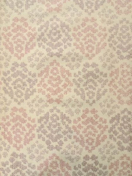 Photo4: M0712P Used Japanese women  Ivory HITOE unlined / Wool. Geometrical pattern,   (Grade D) (4)