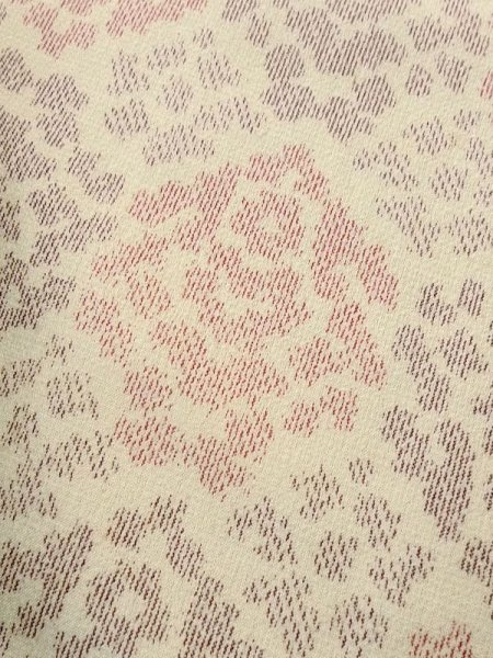 Photo7: M0712P Used Japanese women  Ivory HITOE unlined / Wool. Geometrical pattern,   (Grade D) (7)