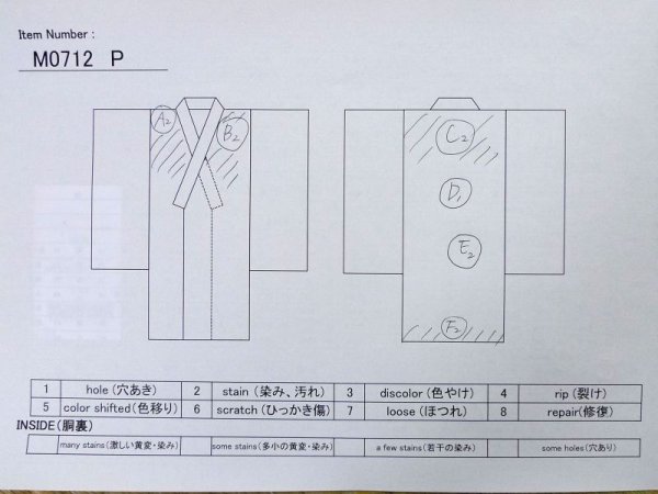 Photo11: M0712P Used Japanese women  Ivory HITOE unlined / Wool. Geometrical pattern,   (Grade D) (11)