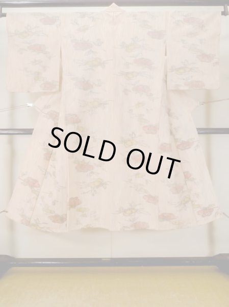 Photo1: M0712S Used Japanese women  Coral HITOE unlined / Wool. Flower   (Grade B) (1)