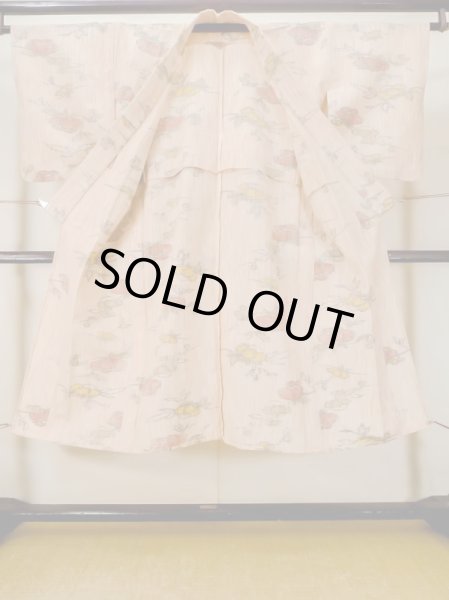 Photo2: M0712S Used Japanese women  Coral HITOE unlined / Wool. Flower   (Grade B) (2)