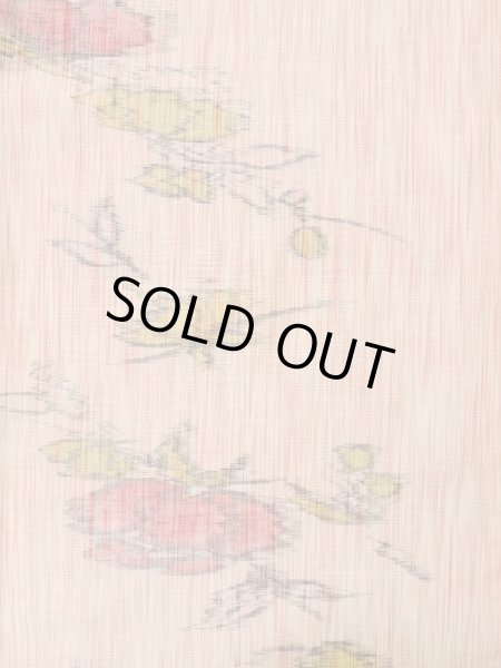 Photo3: M0712S Used Japanese women  Coral HITOE unlined / Wool. Flower   (Grade B) (3)