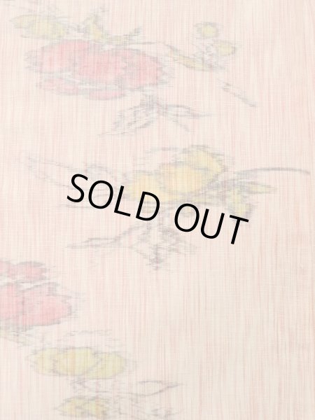 Photo4: M0712S Used Japanese women  Coral HITOE unlined / Wool. Flower   (Grade B) (4)