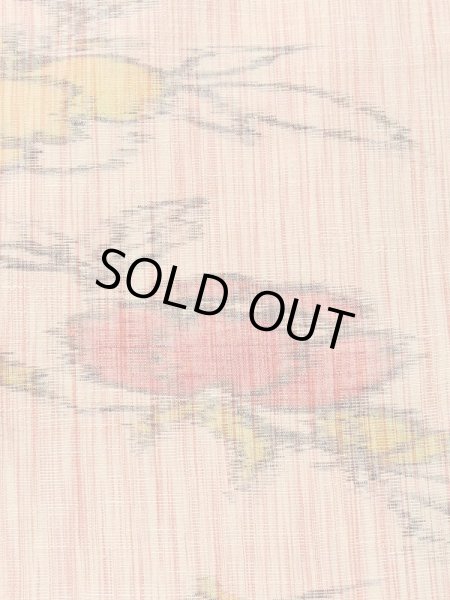 Photo5: M0712S Used Japanese women  Coral HITOE unlined / Wool. Flower   (Grade B) (5)