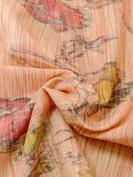 Photo9: M0712S Used Japanese women  Coral HITOE unlined / Wool. Flower   (Grade B) (9)