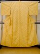 Photo1: M0712U Used Japanese women  Yellow HITOE unlined / Wool. Abstract pattern   (Grade D) (1)