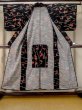 Photo2: M0712Y Used Japanese women  Black HITOE unlined / Wool. Flower,   (Grade D) (2)