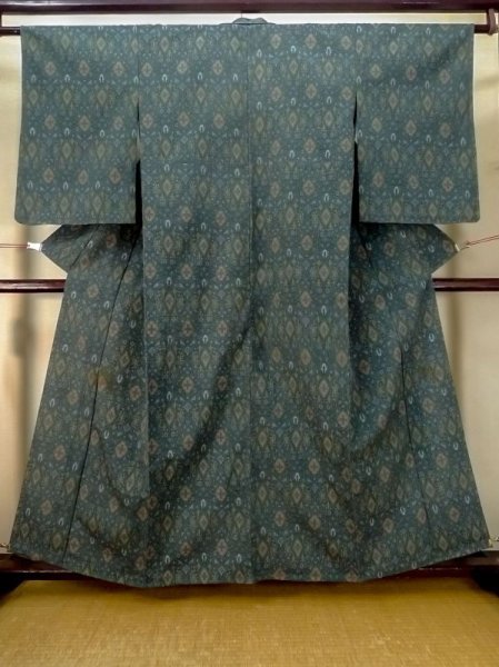 Photo1: M0713A Used Japanese women  Multi Color SHIOZAWA TSUMUGI pongee / Silk. Cross,   (Grade B) (1)