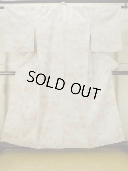 Photo1: M0713C Used Japanese women Light Gray HITOE unlined / Silk. Flower,   (Grade B) (1)