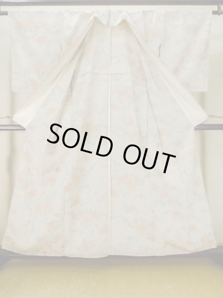 Photo2: M0713C Used Japanese women Light Gray HITOE unlined / Silk. Flower,   (Grade B) (2)