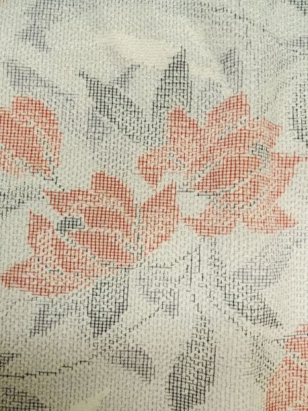 Photo5: M0713C Used Japanese women Light Gray HITOE unlined / Silk. Flower,   (Grade B) (5)