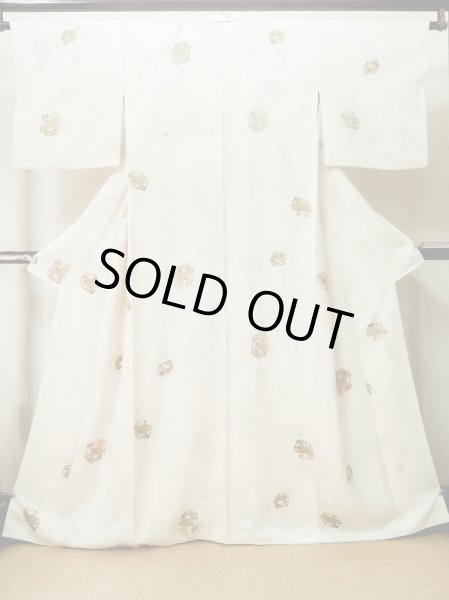 Photo2: M0720E Used Japanese women  Off White KOMON dyed / Silk. Flower,   (Grade C) (2)
