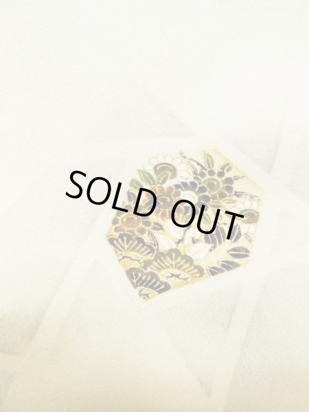 Photo8: M0720E Used Japanese women  Off White KOMON dyed / Silk. Flower,   (Grade C) (8)