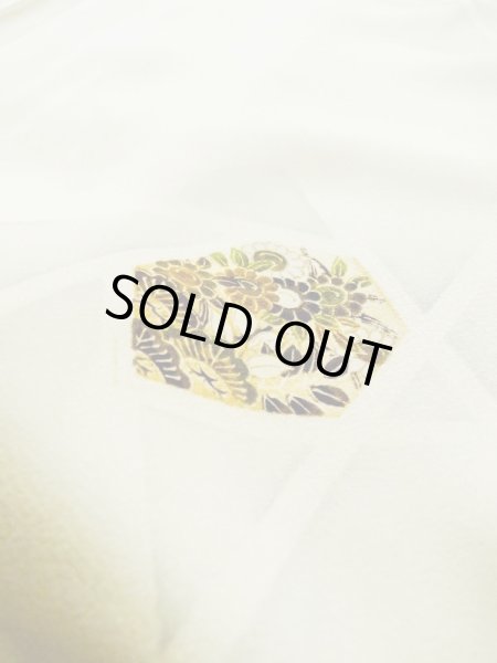 Photo10: M0720E Used Japanese women  Off White KOMON dyed / Silk. Flower,   (Grade C) (10)