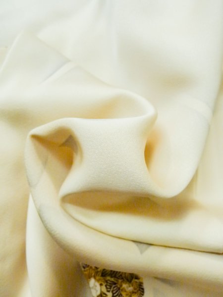 Photo12: M0720E Used Japanese women  Off White KOMON dyed / Silk. Flower,   (Grade C) (12)