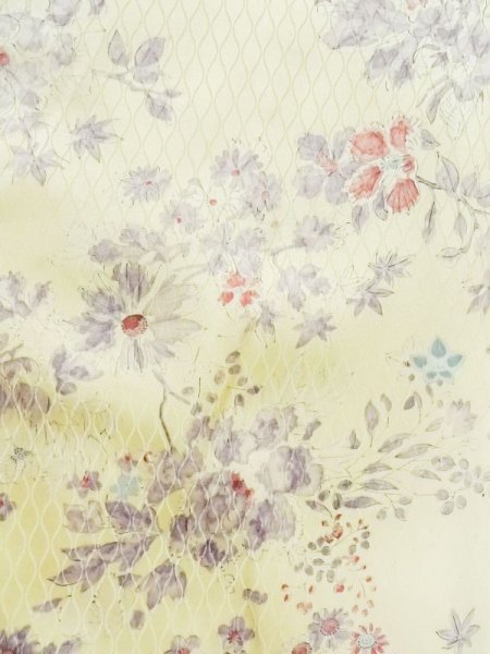 Photo3: M0720F Used Japanese women  Ivory KOMON dyed / Silk. Flower,   (Grade C) (3)