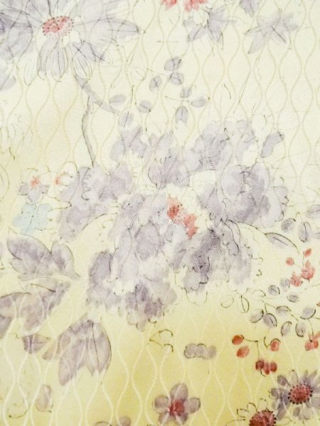 Photo5: M0720F Used Japanese women  Ivory KOMON dyed / Silk. Flower,   (Grade C) (5)