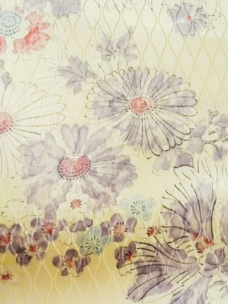 Photo7: M0720F Used Japanese women  Ivory KOMON dyed / Silk. Flower,   (Grade C) (7)