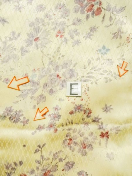 Photo18: M0720F Used Japanese women  Ivory KOMON dyed / Silk. Flower,   (Grade C) (18)