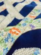 Photo9: M0720H Used Japanese women  Navy Blue KOMON dyed / Silk. Peony,   (Grade C) (9)