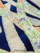 Photo10: M0720H Used Japanese women  Navy Blue KOMON dyed / Silk. Peony,   (Grade C) (10)