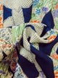 Photo11: M0720H Used Japanese women  Navy Blue KOMON dyed / Silk. Peony,   (Grade C) (11)