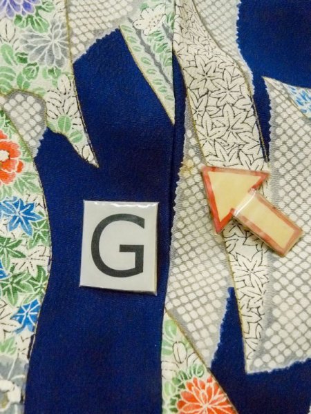 Photo20: M0720H Used Japanese women  Navy Blue KOMON dyed / Silk. Peony,   (Grade C) (20)