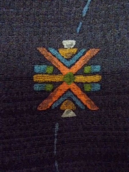 Photo7: M0720I Used Japanese women  Black KOMON dyed / Silk. Geometrical pattern,   (Grade A+) (7)