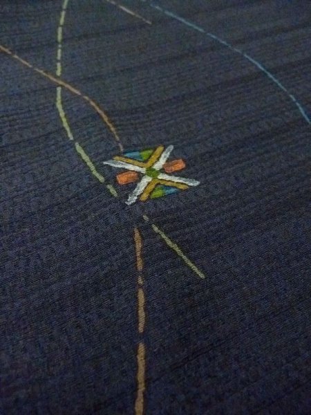 Photo9: M0720I Used Japanese women  Black KOMON dyed / Silk. Geometrical pattern,   (Grade A+) (9)