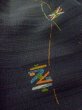 Photo11: M0720I Used Japanese women  Black KOMON dyed / Silk. Geometrical pattern,   (Grade A+) (11)