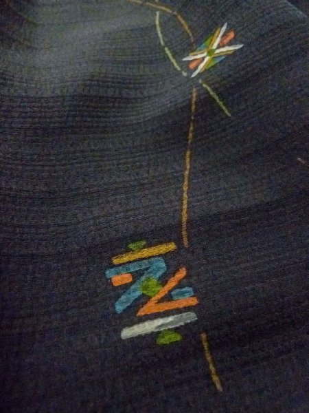 Photo11: M0720I Used Japanese women  Black KOMON dyed / Silk. Geometrical pattern,   (Grade A+) (11)