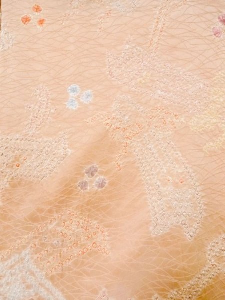 Photo3: Mint M0720J Used Japanese womenPale Light Coral KOMON dyed / Silk. Abstract pattern Koto, Shamisen pattern  (Grade A) (3)