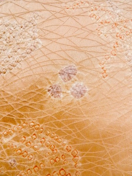 Photo5: Mint M0720J Used Japanese womenPale Light Coral KOMON dyed / Silk. Abstract pattern Koto, Shamisen pattern  (Grade A) (5)