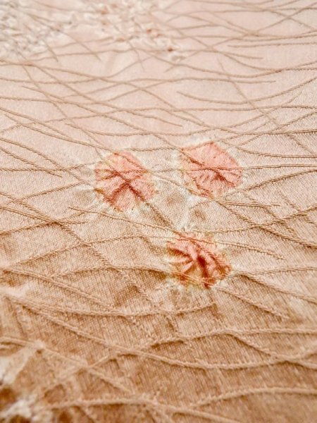 Photo8: Mint M0720J Used Japanese womenPale Light Coral KOMON dyed / Silk. Abstract pattern Koto, Shamisen pattern  (Grade A) (8)