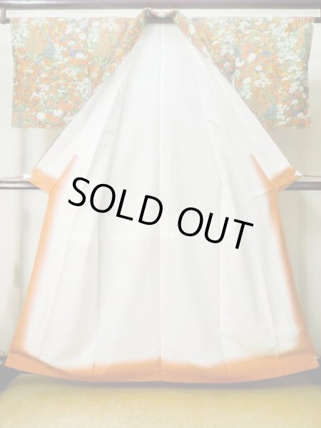 Photo2: Mint M0720O Used Japanese women  Green KOMON dyed / Silk. Flower, Screen pattern  (Grade A+) (2)