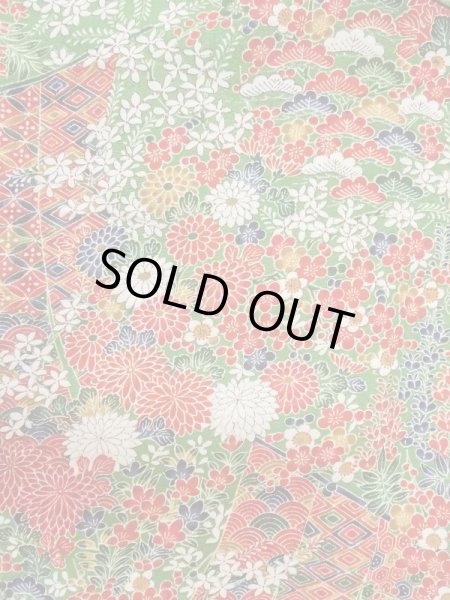 Photo3: Mint M0720O Used Japanese women  Green KOMON dyed / Silk. Flower, Screen pattern  (Grade A+) (3)
