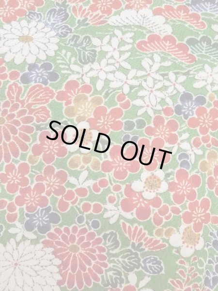 Photo5: Mint M0720O Used Japanese women  Green KOMON dyed / Silk. Flower, Screen pattern  (Grade A+) (5)