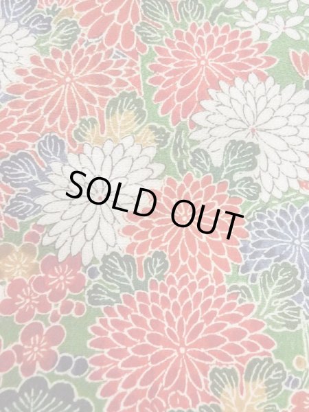 Photo6: Mint M0720O Used Japanese women  Green KOMON dyed / Silk. Flower, Screen pattern  (Grade A+) (6)