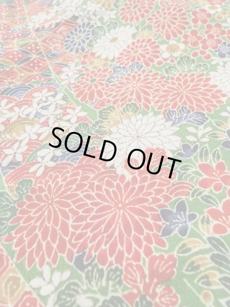 Photo8: Mint M0720O Used Japanese women  Green KOMON dyed / Silk. Flower, Screen pattern  (Grade A+) (8)
