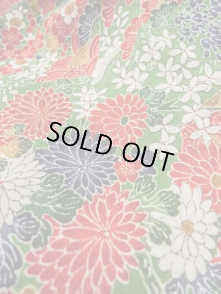 Photo10: Mint M0720O Used Japanese women  Green KOMON dyed / Silk. Flower, Screen pattern  (Grade A+) (10)