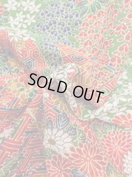 Photo11: Mint M0720O Used Japanese women  Green KOMON dyed / Silk. Flower, Screen pattern  (Grade A+) (11)