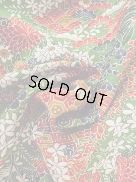 Photo12: Mint M0720O Used Japanese women  Green KOMON dyed / Silk. Flower, Screen pattern  (Grade A+) (12)