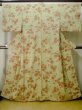Photo1: M0720S Used Japanese womenPale Grayish Yellowish Green KOMON dyed / Silk. UME plum bloom   (Grade B) (1)