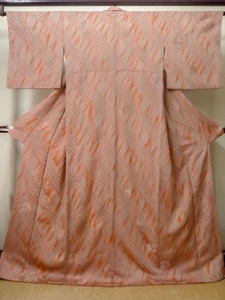Photo1: Mint M0720U Used Japanese women Grayish Coral KOMON dyed / Silk. Abstract pattern   (Grade A) (1)