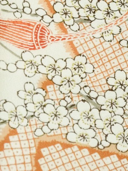 Photo6: Mint M0720V Used Japanese women Light Orange KOMON dyed / Silk. Peony,   (Grade A) (6)