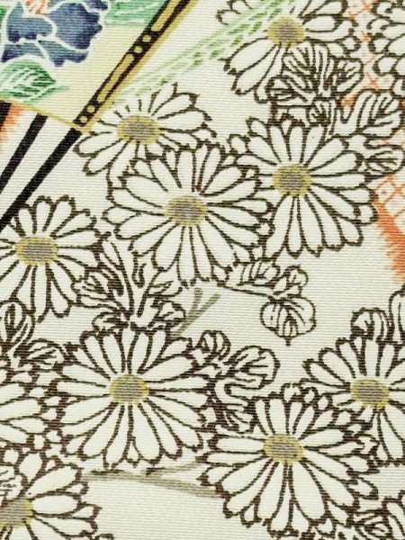 Photo7: Mint M0720V Used Japanese women Light Orange KOMON dyed / Silk. Peony,   (Grade A) (7)