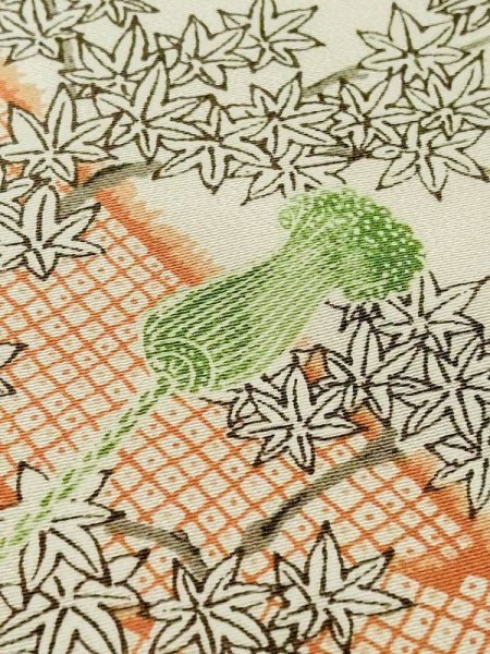 Photo12: Mint M0720V Used Japanese women Light Orange KOMON dyed / Silk. Peony,   (Grade A) (12)