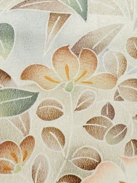 Photo6: M0720X Used Japanese women  Beige KOMON dyed / Silk. Flower,   (Grade A) (6)