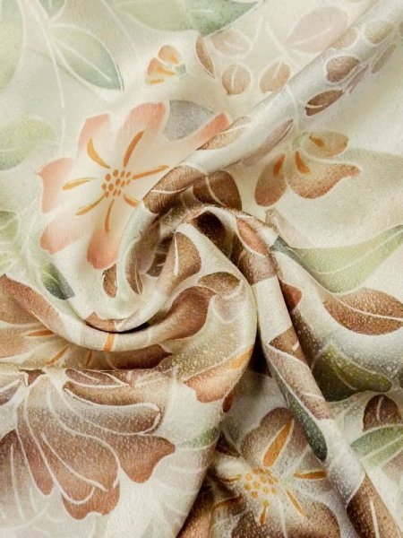 Photo12: M0720X Used Japanese women  Beige KOMON dyed / Silk. Flower,   (Grade A) (12)